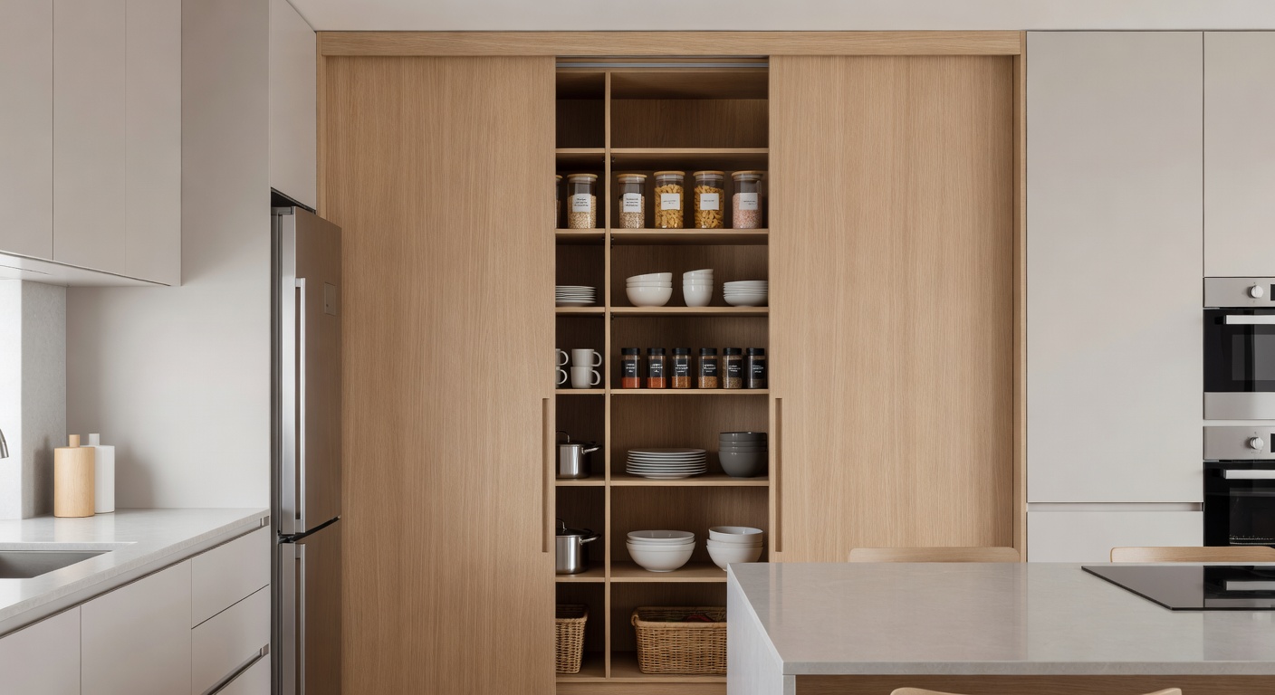 A compact sliding pantry for a minimal kitchen