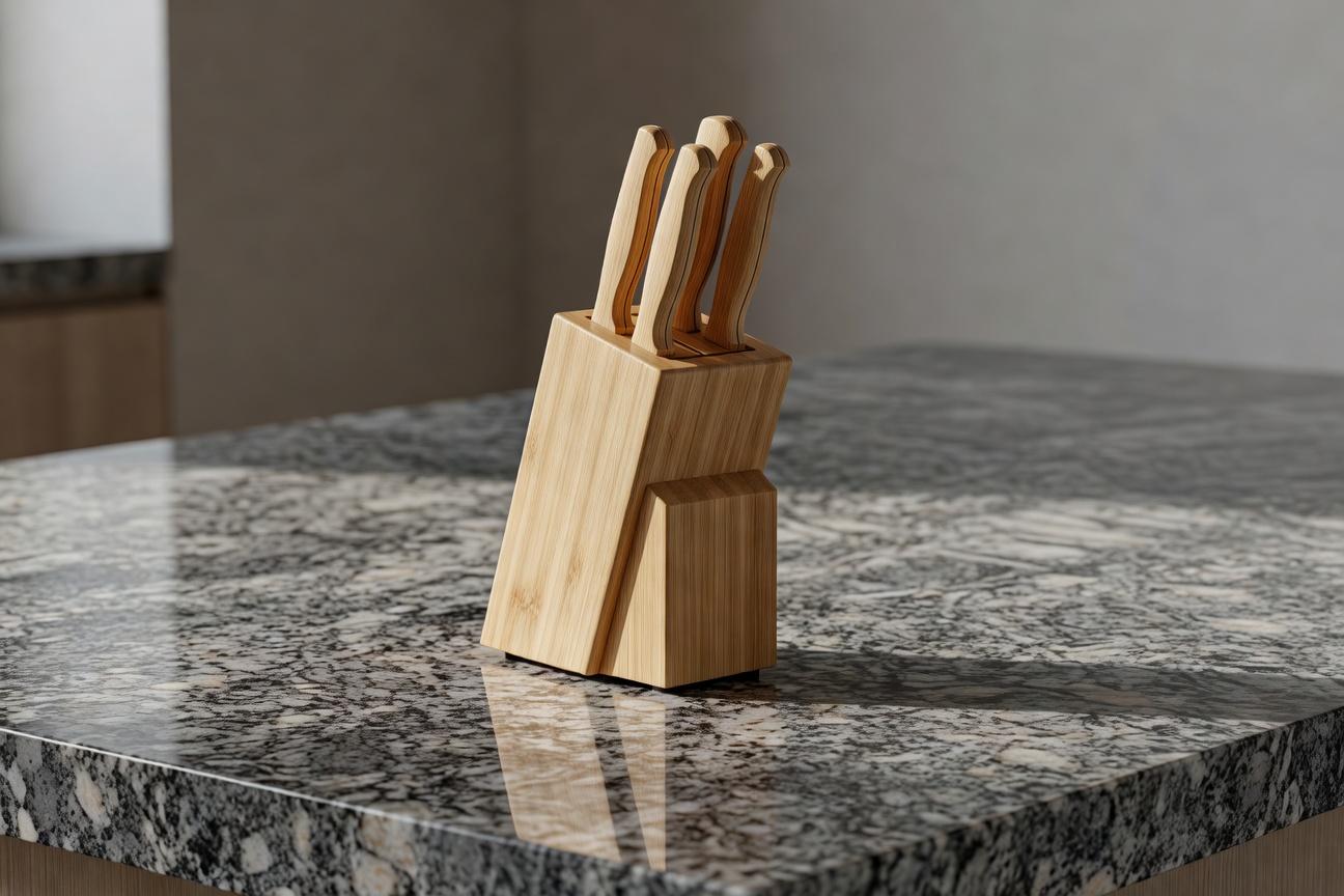 A minimal knife block with only essential knives