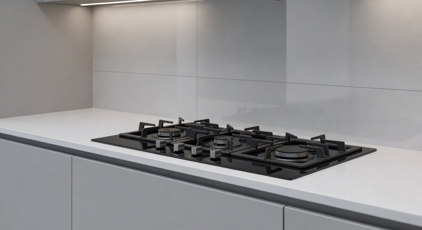 A modern gas stove in a minimal kitchen