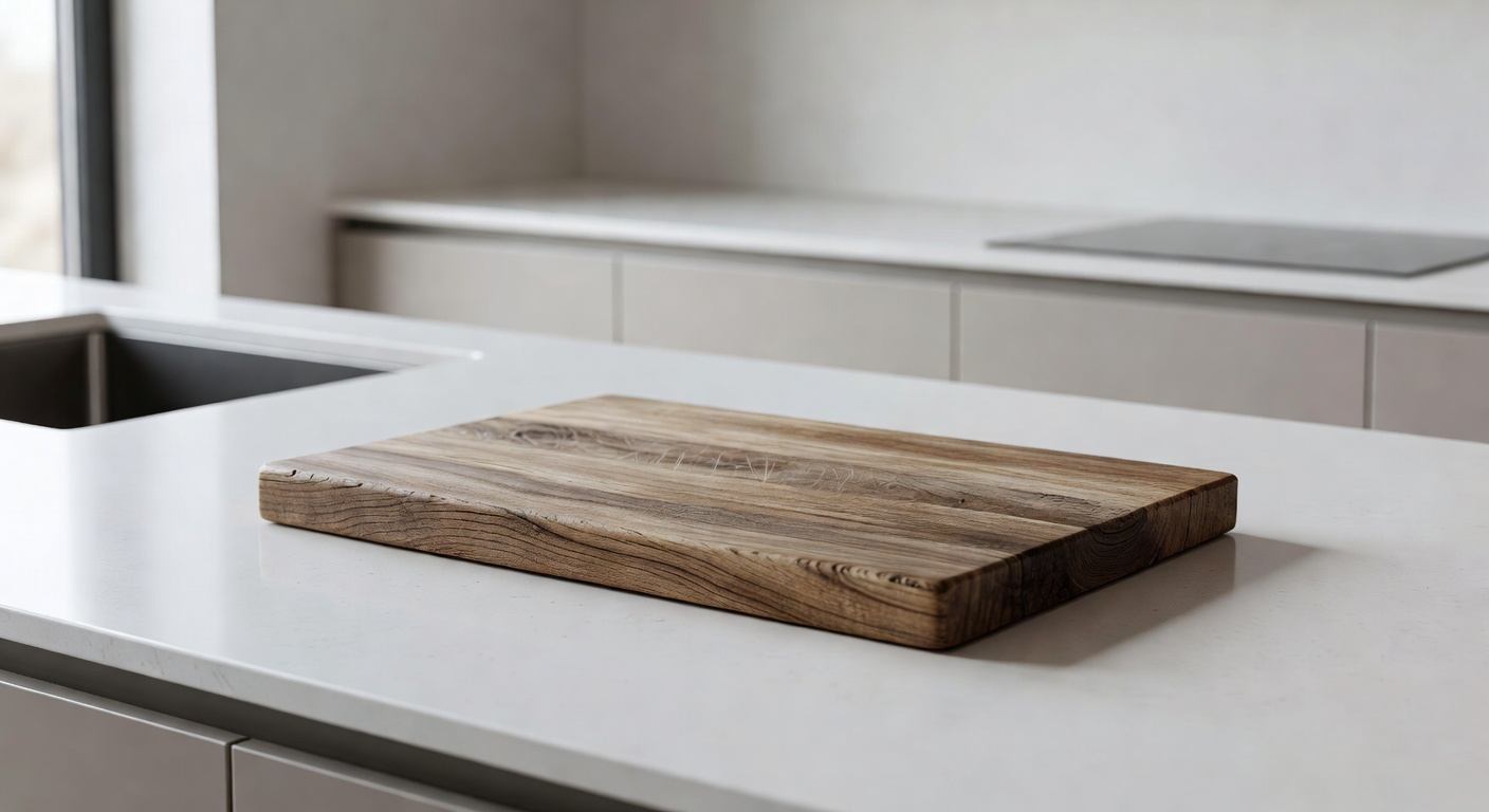 A wooden cutting board as part of mise en place
